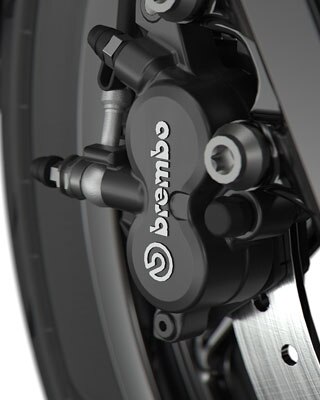 We see the black Brembo brake system.