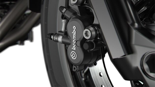 We see the black Brembo brake system.