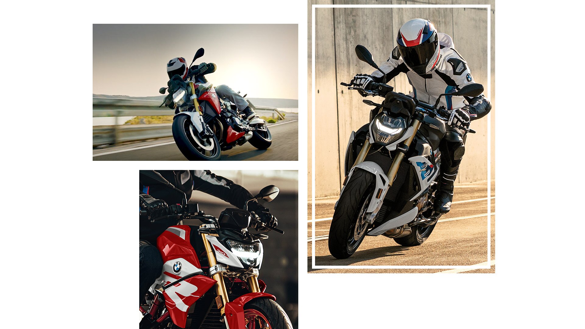 Collage of BMW Motorrad roadster models.