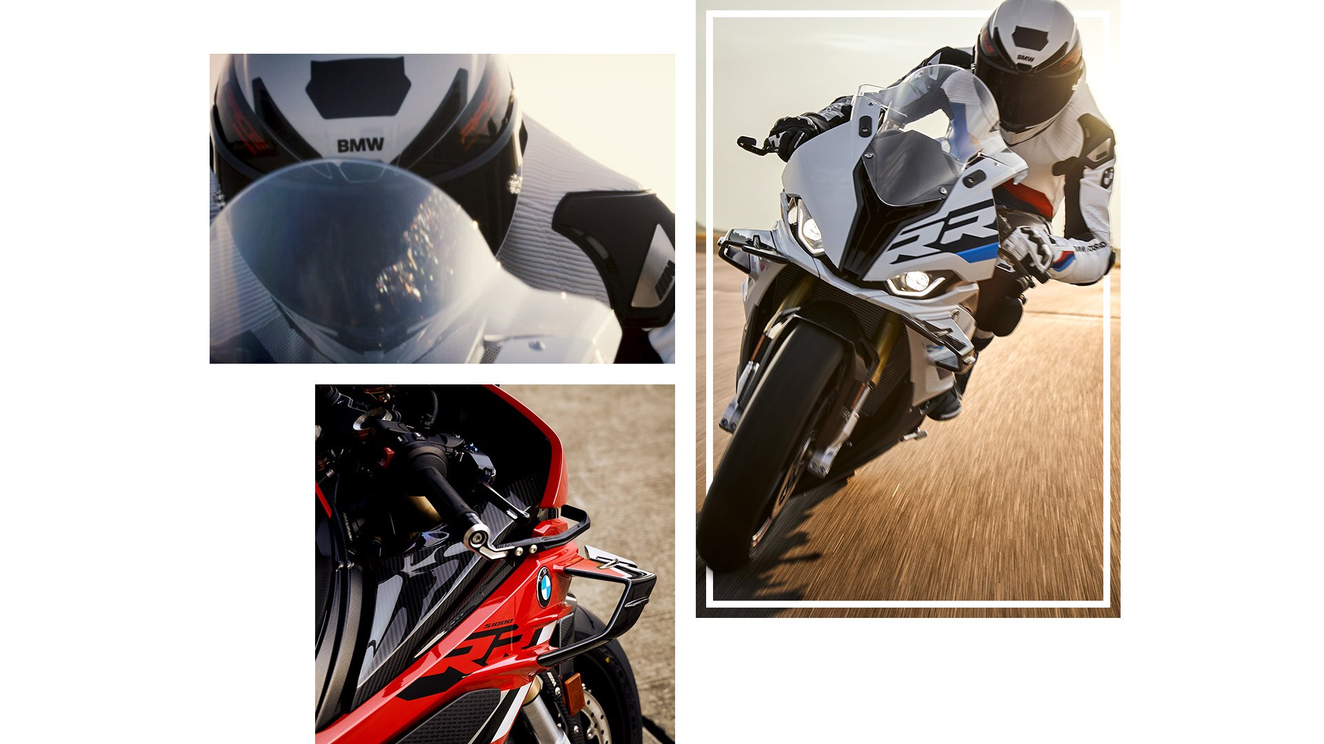 Collage shots showing the moving S 1000 RR.